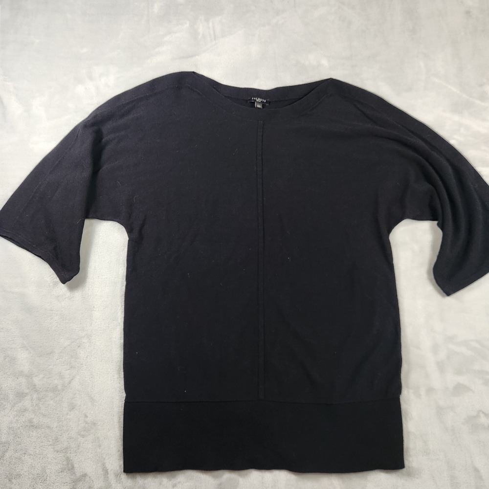 Talbots Women's Large Black Top Boat Neck 3/4 Sleeve Cotton Blend Career Classic
